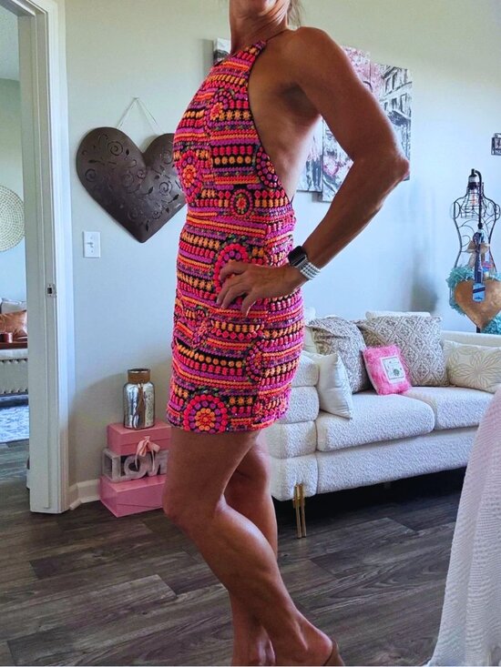 Laundry By Shelli Segal Dresses & Skirts - Laundry By Shelli Segal Neon Pink and Black Patterned Halter Mini Dress